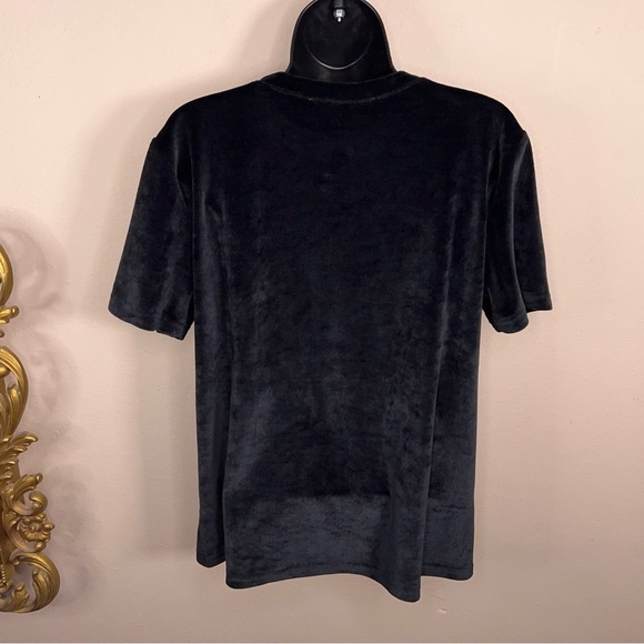 Large Double Zero Black Velour Tee Stretch Short Sleeve Goth Comfortable Casual - Picture 5 of 12